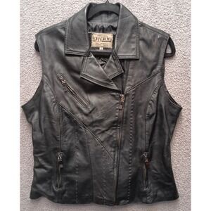 Kassandra Leather‎ Vest Womens XXXL Black Moto Zip Fitted Biker Lambskin Fits XL